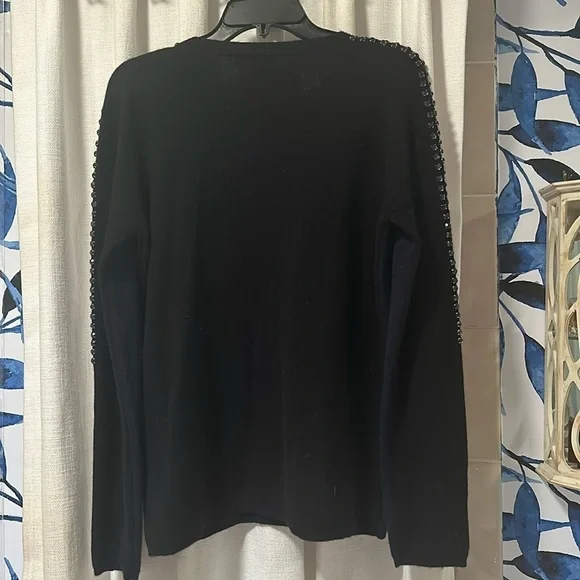 Women’s Neiman Marcus Cashmere Blue & Black Rhinestone Embellished Sweater Sz M - Picture 5 of 6